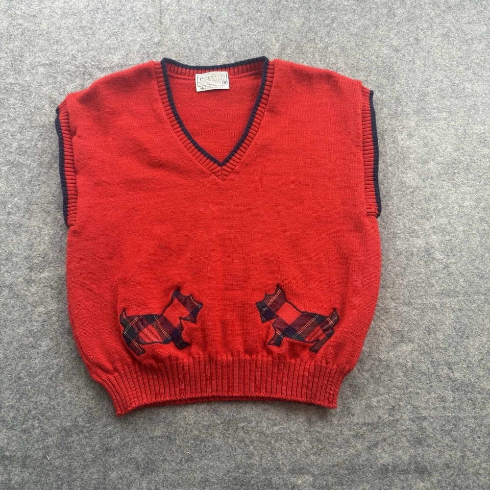 VTG Pendleton Scottie Dog Wool Sweater Vest Womens Medium Red V Neck Made In USA